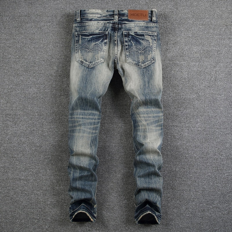 Mens Jeans Destroyed Ripped Jeans