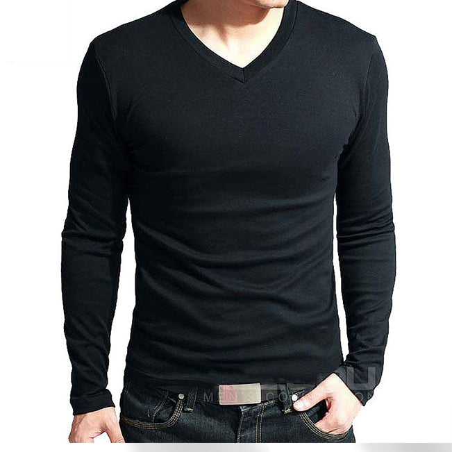 Elastic Long Sleeve V-Neck