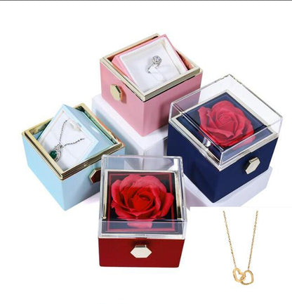 RosaSpin - Eternally Preserved Rotating Rose Box - W/ Engraved Heart Necklace