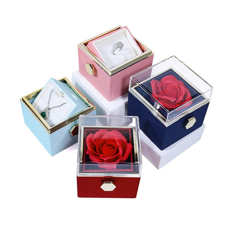 RosaSpin - Eternally Preserved Rotating Rose Box - W/ Engraved Heart Necklace