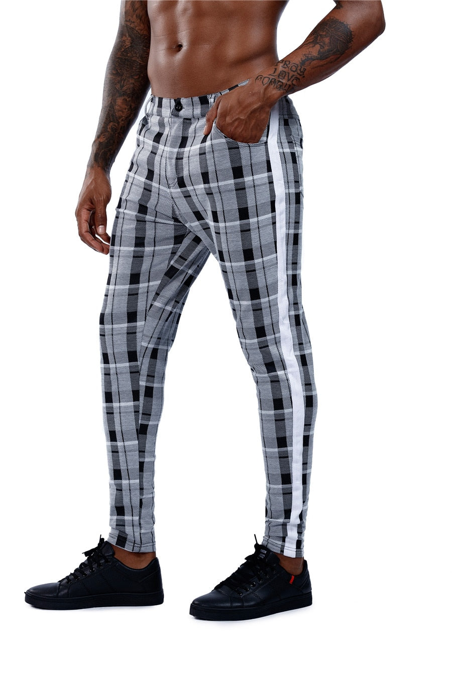 Elastic Casual Plaid Pants