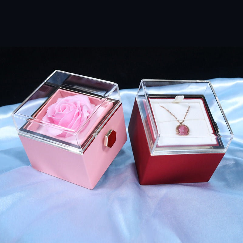 RosaSpin - Eternally Preserved Rotating Rose Box - W/ Engraved Heart Necklace