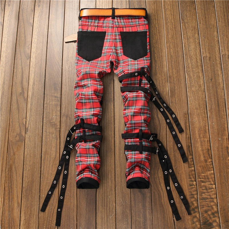 Men's Plaid Patchwork Skinny Jeans